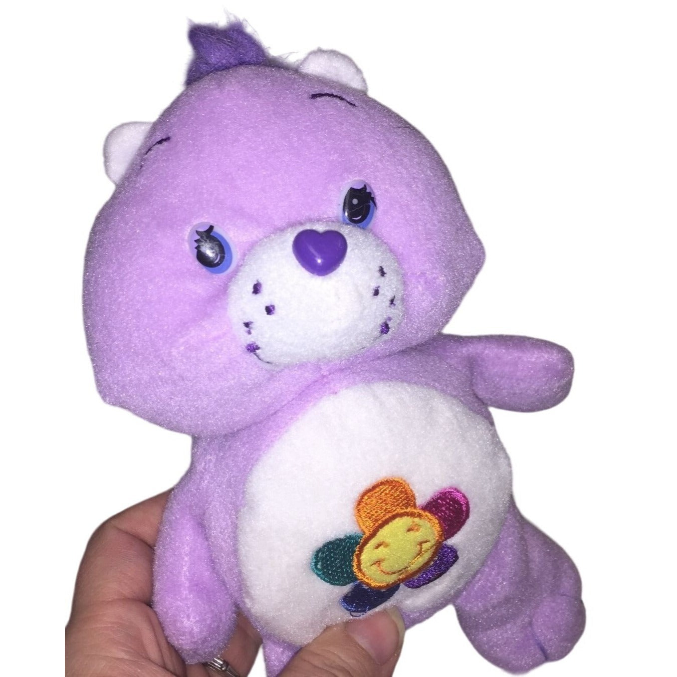 HARMONY Bear Care Bears Plush Toy Purple with colorful Flower on Belly - 7" Tall