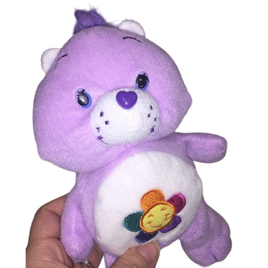 HARMONY Bear Care Bears Plush Toy Purple with colorful Flower on Belly - 7" Tall