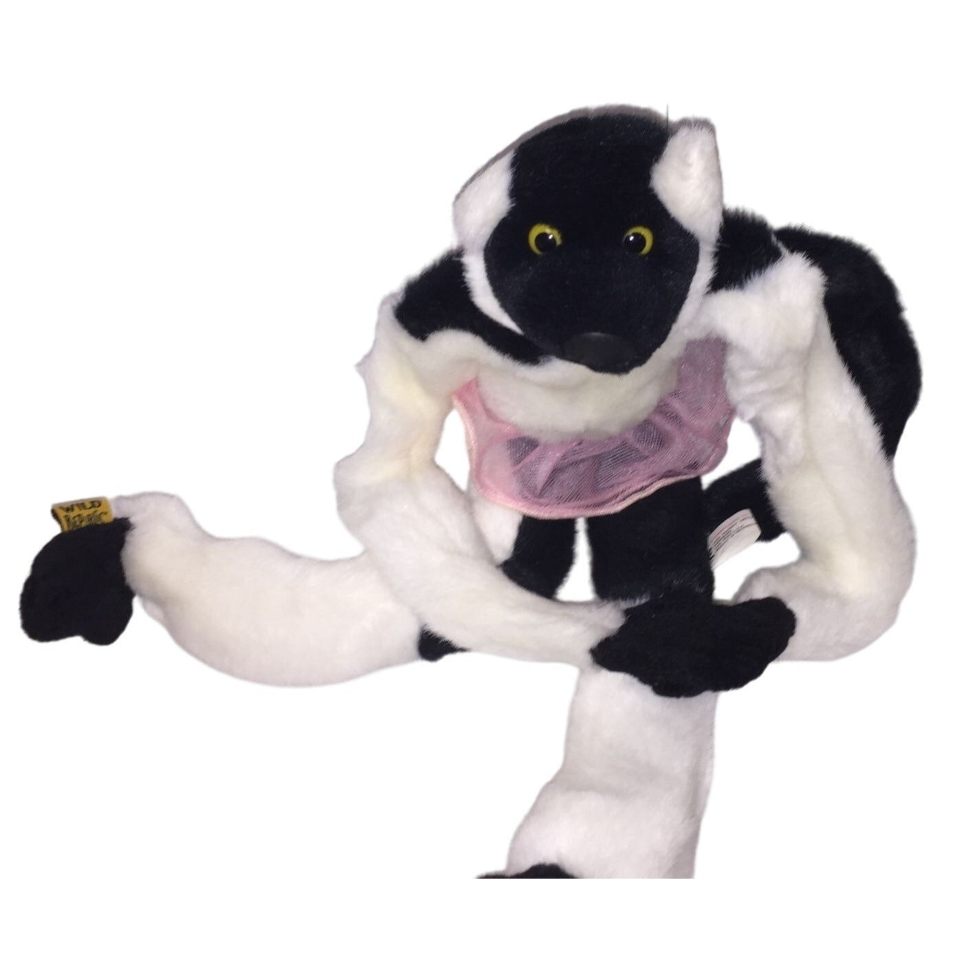 Vintage WILD REPUBLIC White and Black Lemur with Yellow Eyes, Black Tail and Pink Tutu - Animal Plush