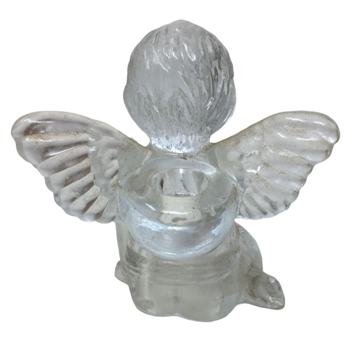 Clear Glass Angel Candlestick Holder - Sweet Cherub Decor