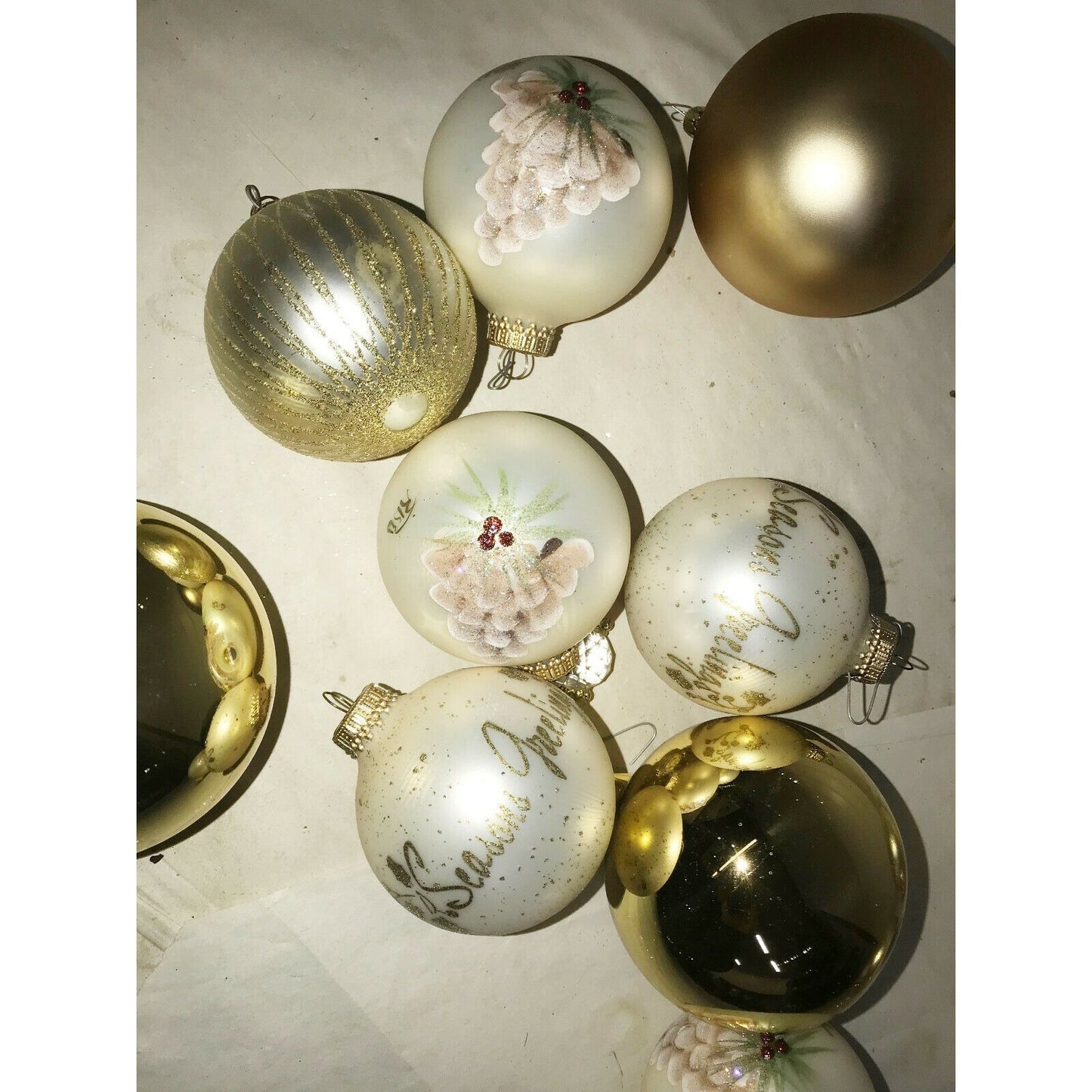 White & Gold CHRISTMAS ORNAMENT Set Some HANDPAINTED Holiday Decor