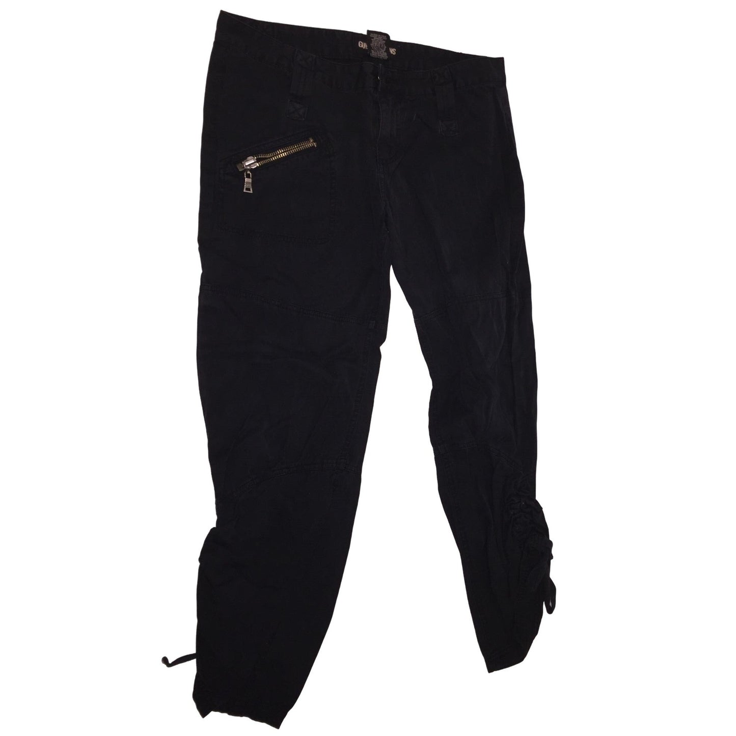 Vintage GUESS Black Cropped Jeans with Diagonal Zipper Pocket and ties on bottoms - Size 29