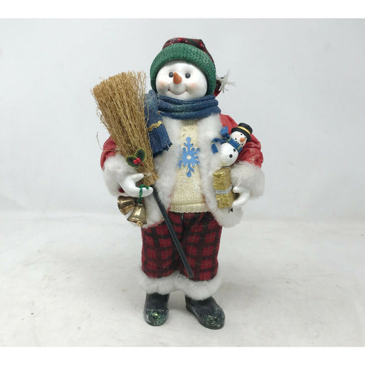 Smiling SNOWMAN with Broom and Bell CHRISTMAS Decor Holidays Xmas