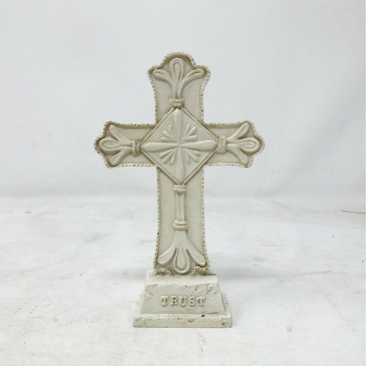 Ivory Colored CROSS with Flourishes & TRUST on Base CHRISTIAN Gift