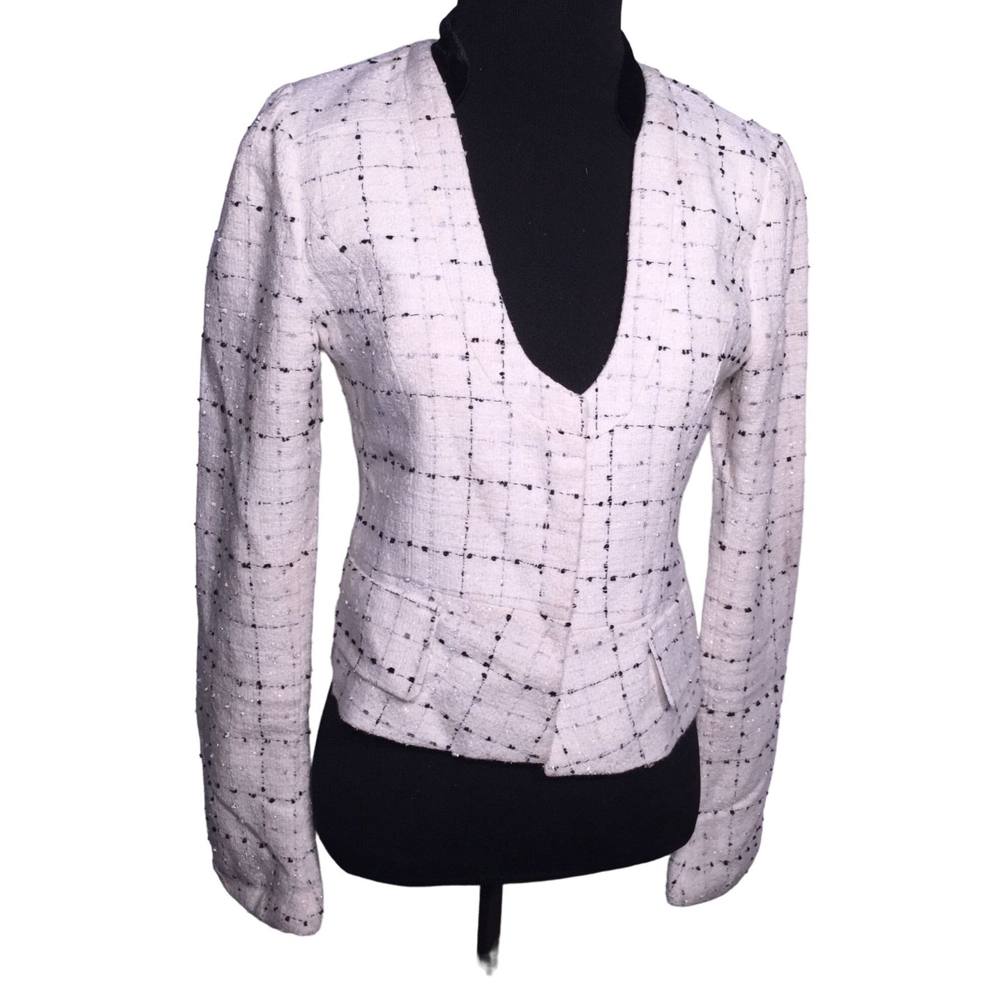 Heroine White Jacket with black and gray light dot / line pattern hidden front closures - Business wear