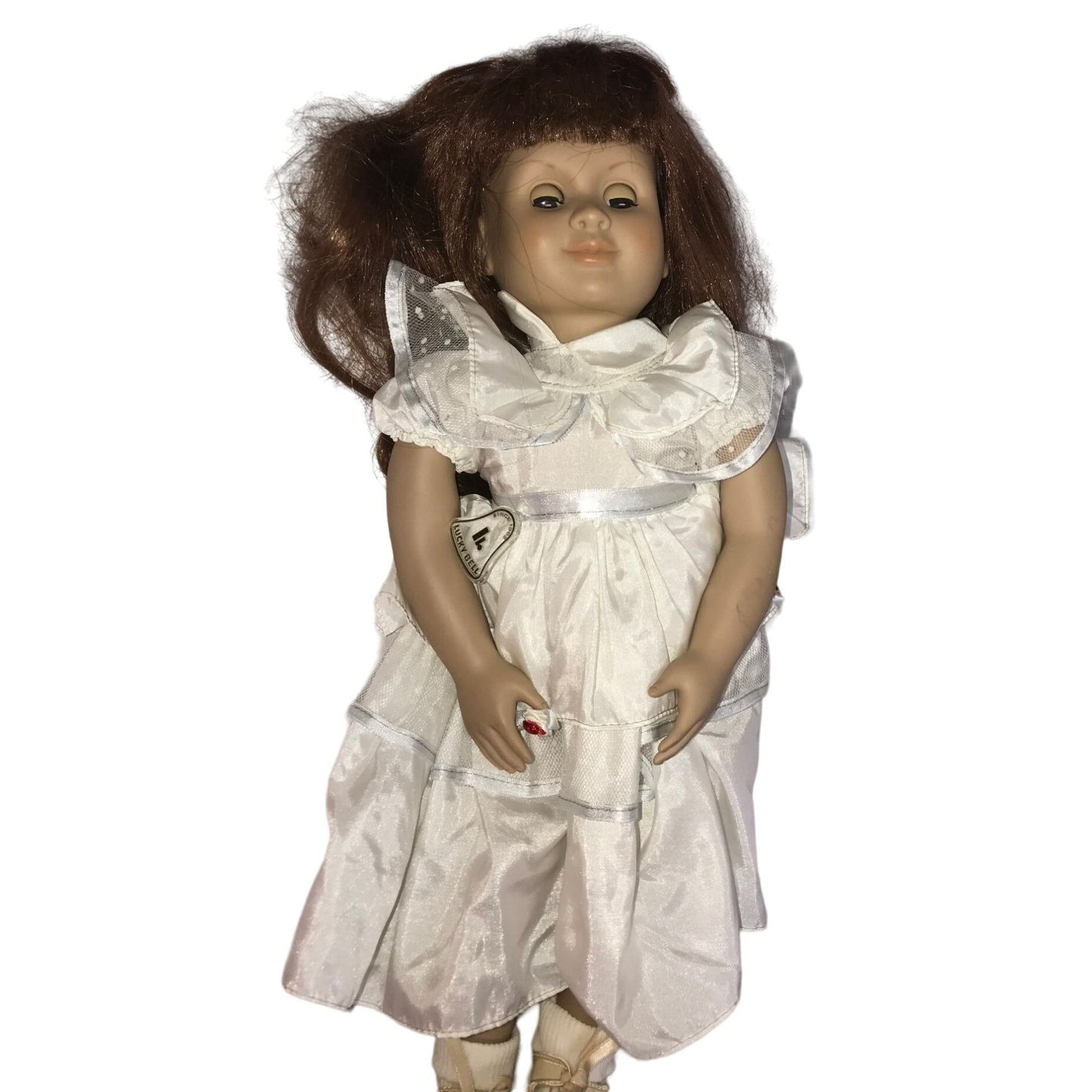 Battat MY GENERATION Doll - Long Dark Hair, Brown Eyes - White Lacy Dress & Dress Shoes