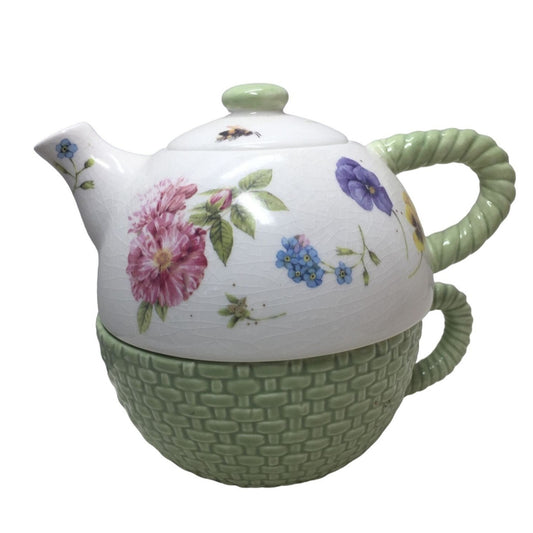 Hallmark Nature's Sketchbook Decorative Teapot w/ Oversize Mug Set - Cute!