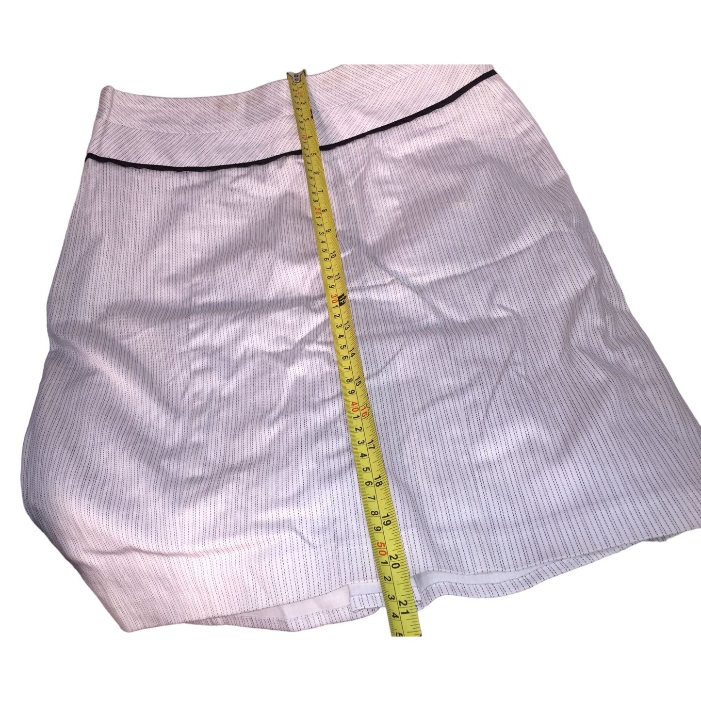 Takara White Pinstripe Skirt with back Ruffle - Approx. 20" from Waist to Hem