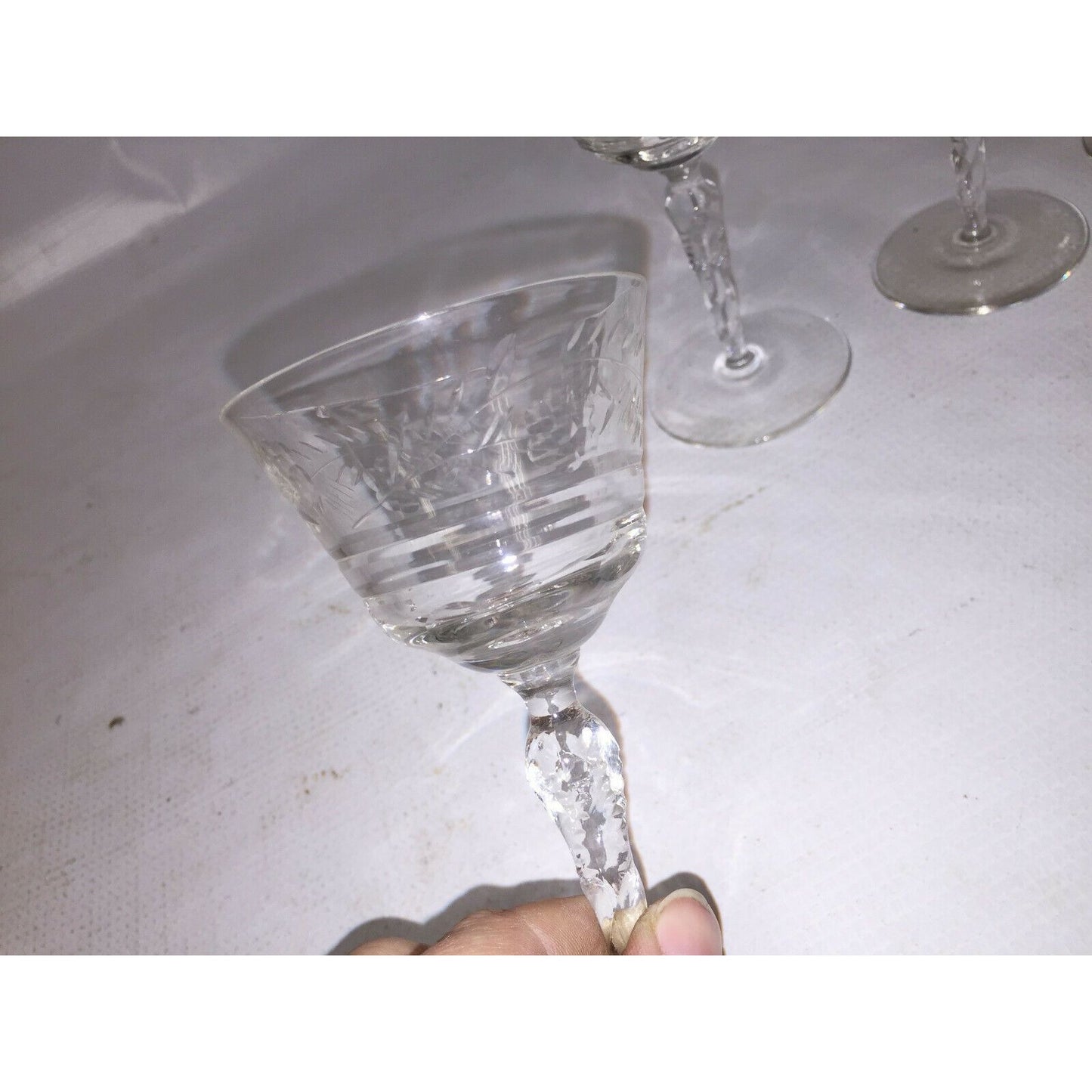 Vintage CRYSTAL Goblets Icicle stems Floral pattern Water Cocktail