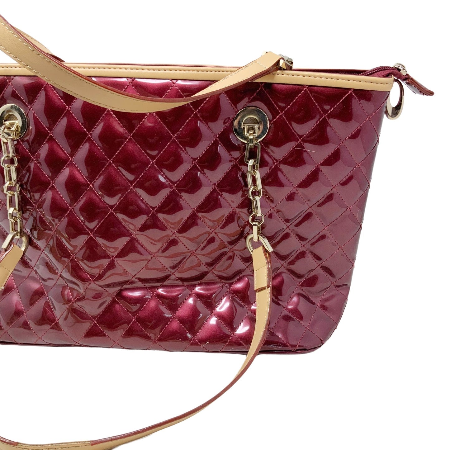 Red / Maroon Women's Shoulder Bag Quilted Design Faux Leather Straps