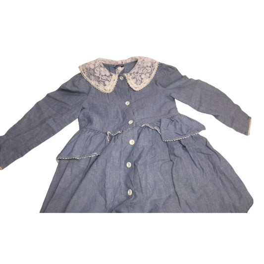 Vintage Polly Flinders Girls Size 6 Ruffled Collared Classic Girls Dress - Flower Patterned