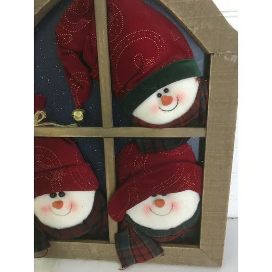 Holiday Decor SNOWMEN PEEKING OUT OF WINDOW Wall Hanging Decor 17"