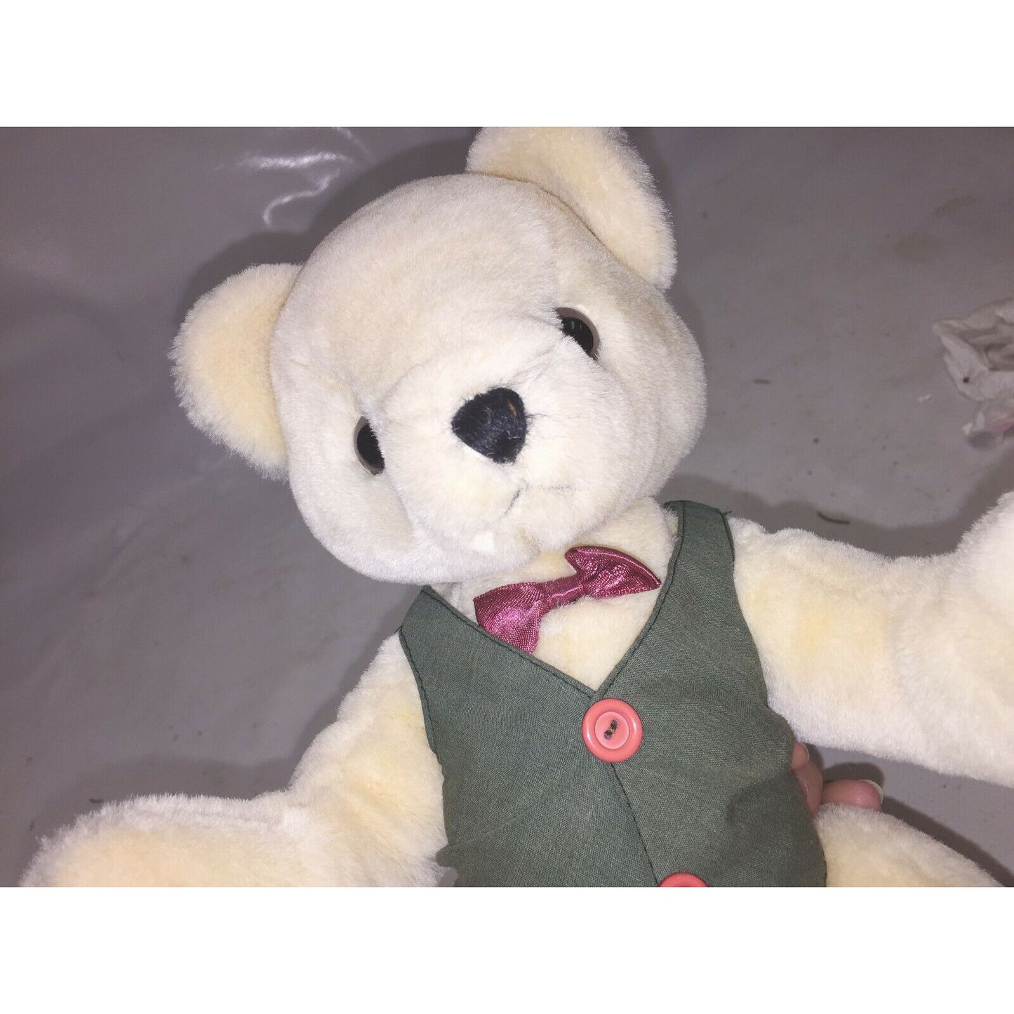 Applause 1988 jointed TEDDY BEAR plush toy w Bowtie and Vest Cute!