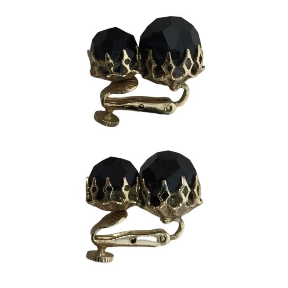 Costume Jewelry Earrings (Turn Screw to Tighten, No Piercings Needed) Clip On Vintage Jewelry Clunky Black Stone SHapes