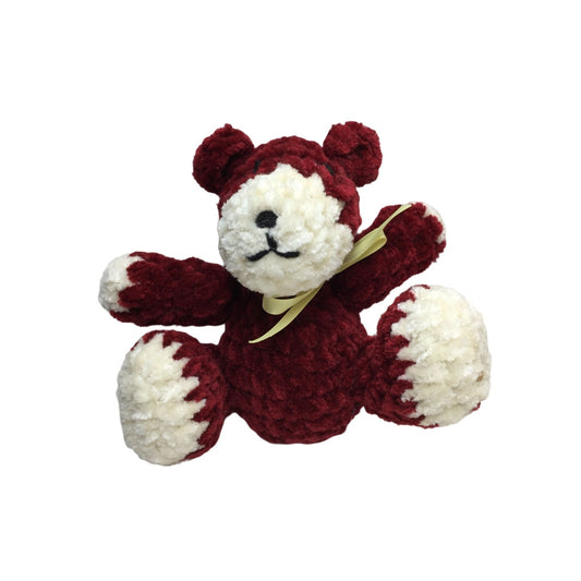 Super Soft Deep Red and White Bear Plush with Yellow Ribbon Collar -