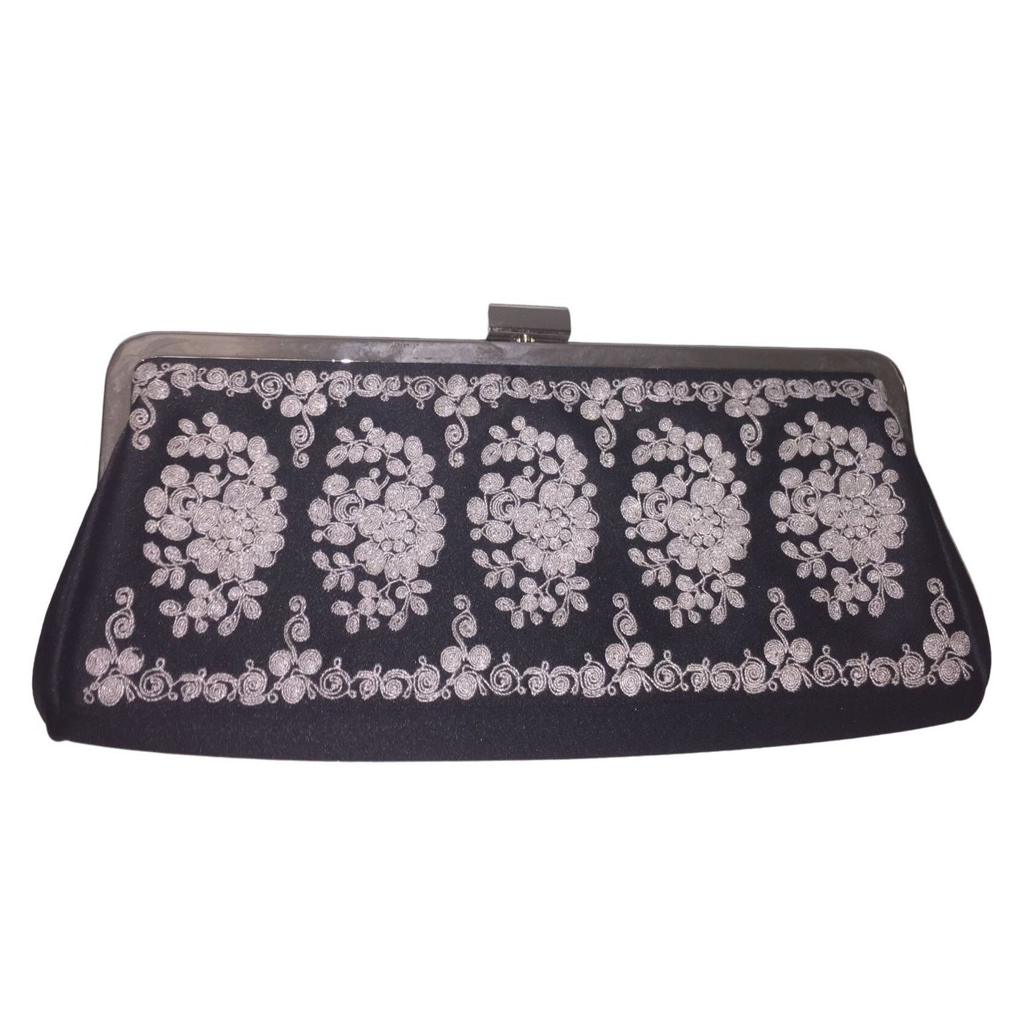 Kate Landry Ornately Embroidered Clutch Evening Bag - Shoulder and Hand Strap - Black & White