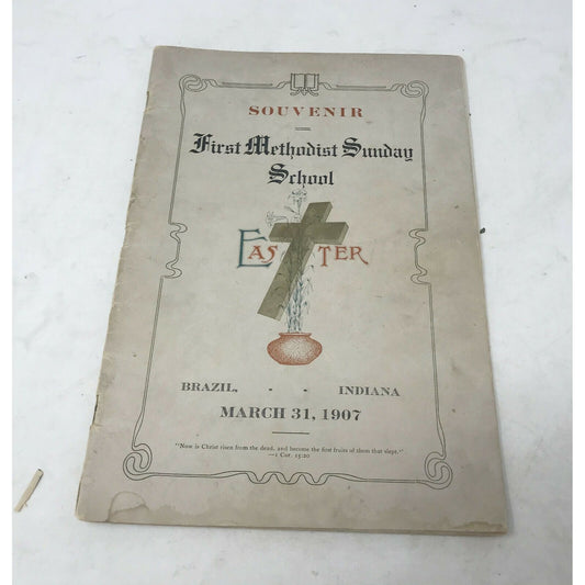 Antique 1907 Easter Souvenir (Yearbook) First Methodist Sunday School Brazil, IN