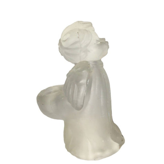 Crystal Clear Brand Whistling Child Angel Frosted Crystal Candlestick holder - Approx. 5" tall. Good condition ( see photos)