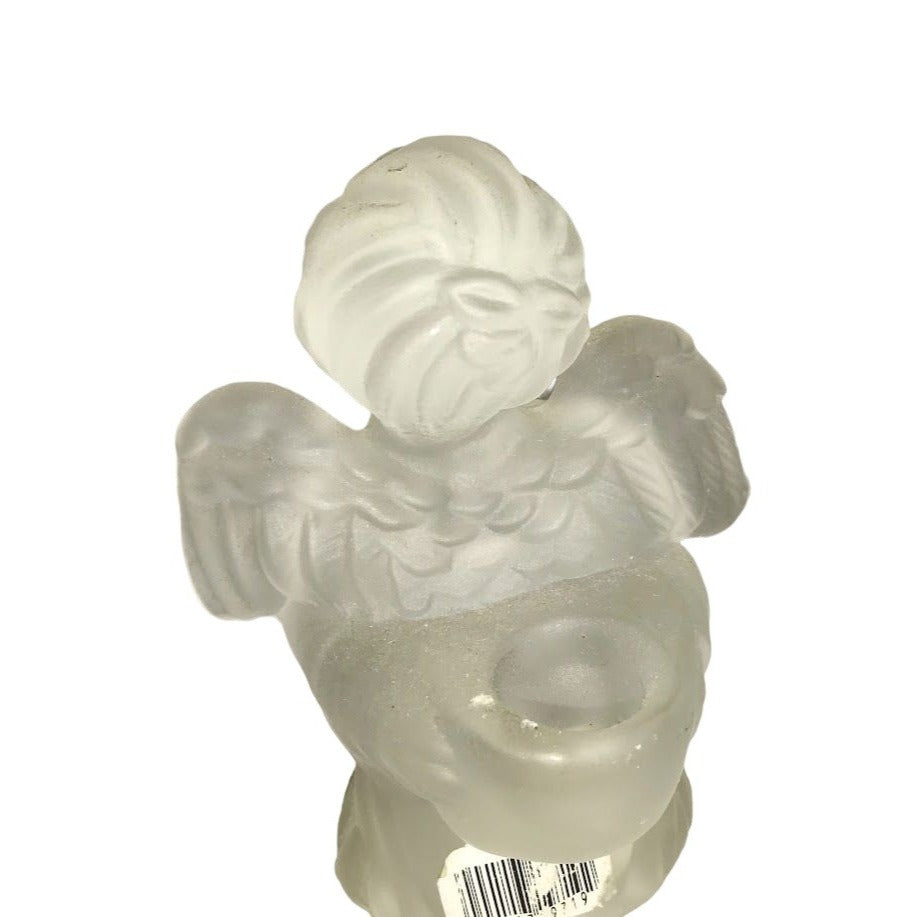 Crystal Clear Brand Whistling Child Angel Frosted Crystal Candlestick holder - Approx. 5" tall. Good condition ( see photos)