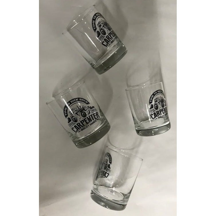 'Time to Kick Back!' Carpenter Quality Goods Country Style 'Rocks' / Whiskey Glasses (set of 4)