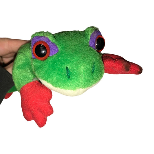 Special Effect 24K GreenTree Frog w Red Feet  Beanie Plush - Approx. 6" Long - Purple around Eyes - Vintage Collectible Plush