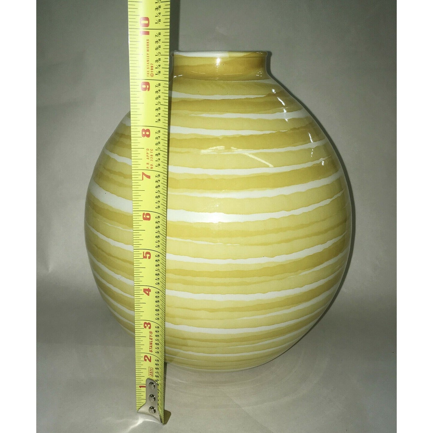 ECOGLASS Yellow White Stripe Recycled Glass Vase 9.5" From Spain