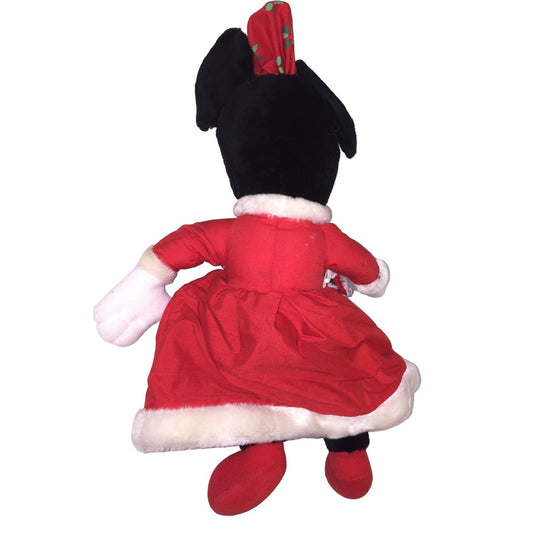 Vintage MINNIE MOUSE Christmas Plush by Applause - Red Dress Holly Bow - Red Mrs Claus Dress