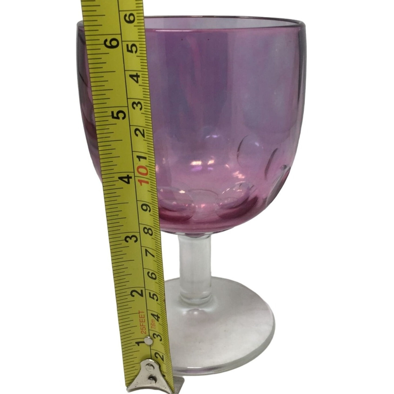 Nice Large WiNe Glass / Goblet with Pink Dotted texture and Clear glass Stem