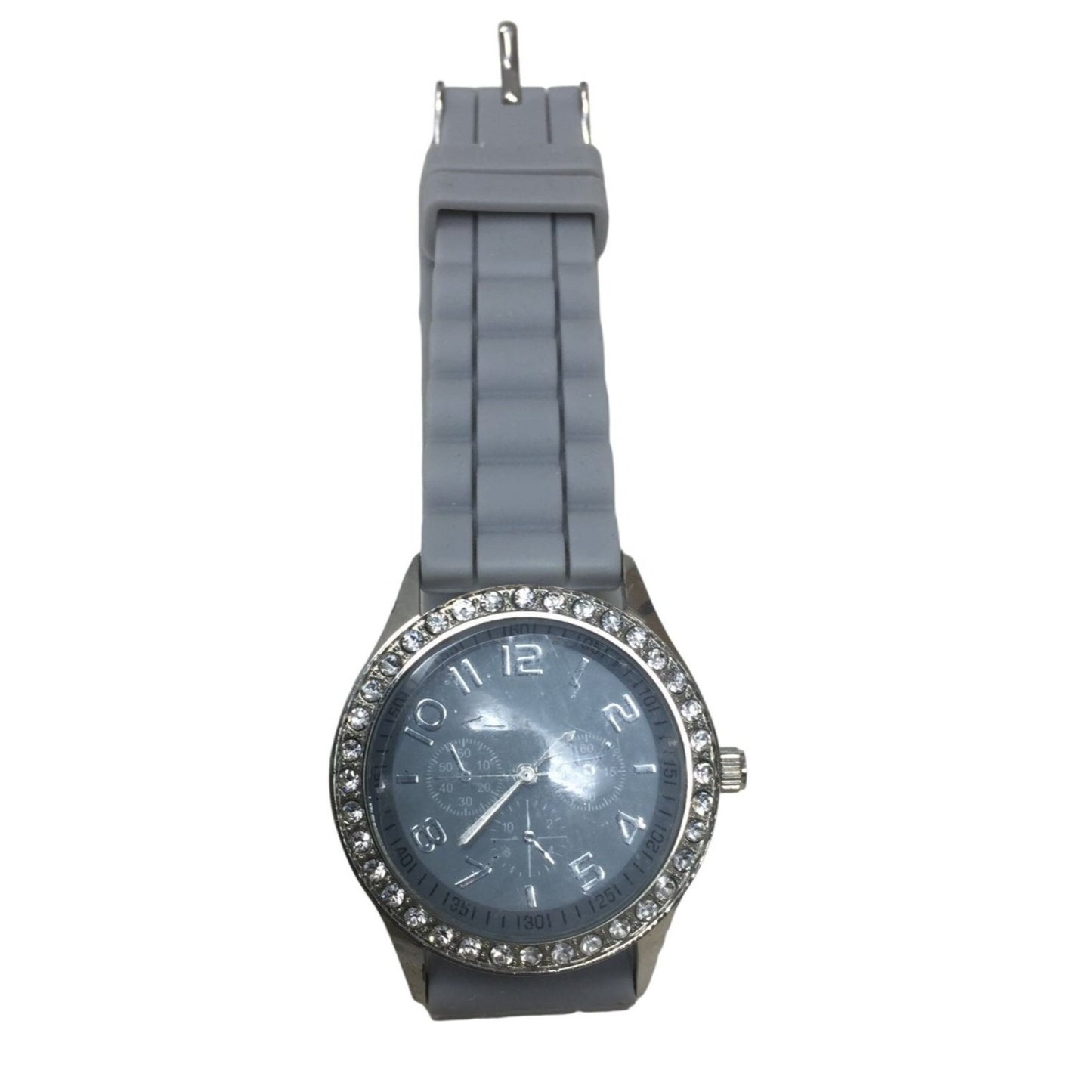 gray Rubber Band Watch with Rhinestones around face