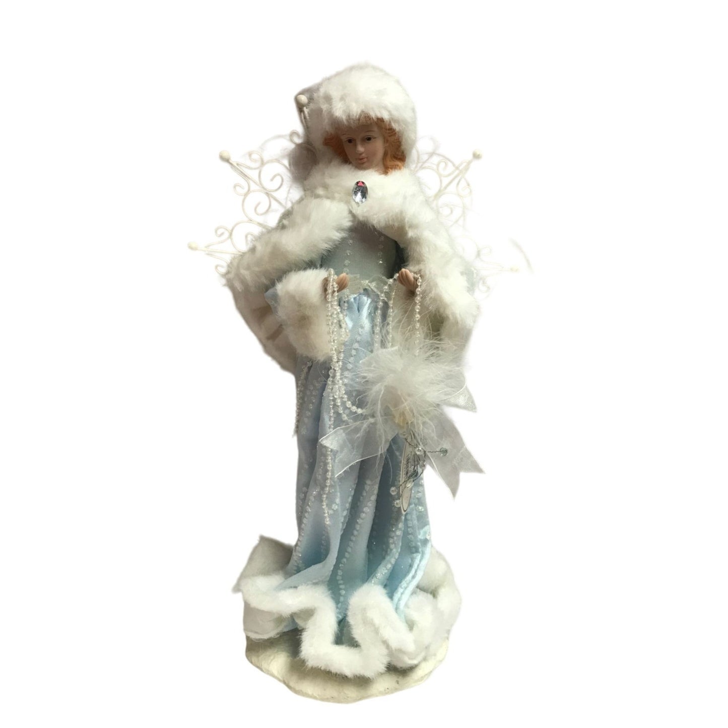 Beautiful Holiday Woman / Angel Decor - Blue and white Ice Angel Christmas Decor Faux Fur Edging