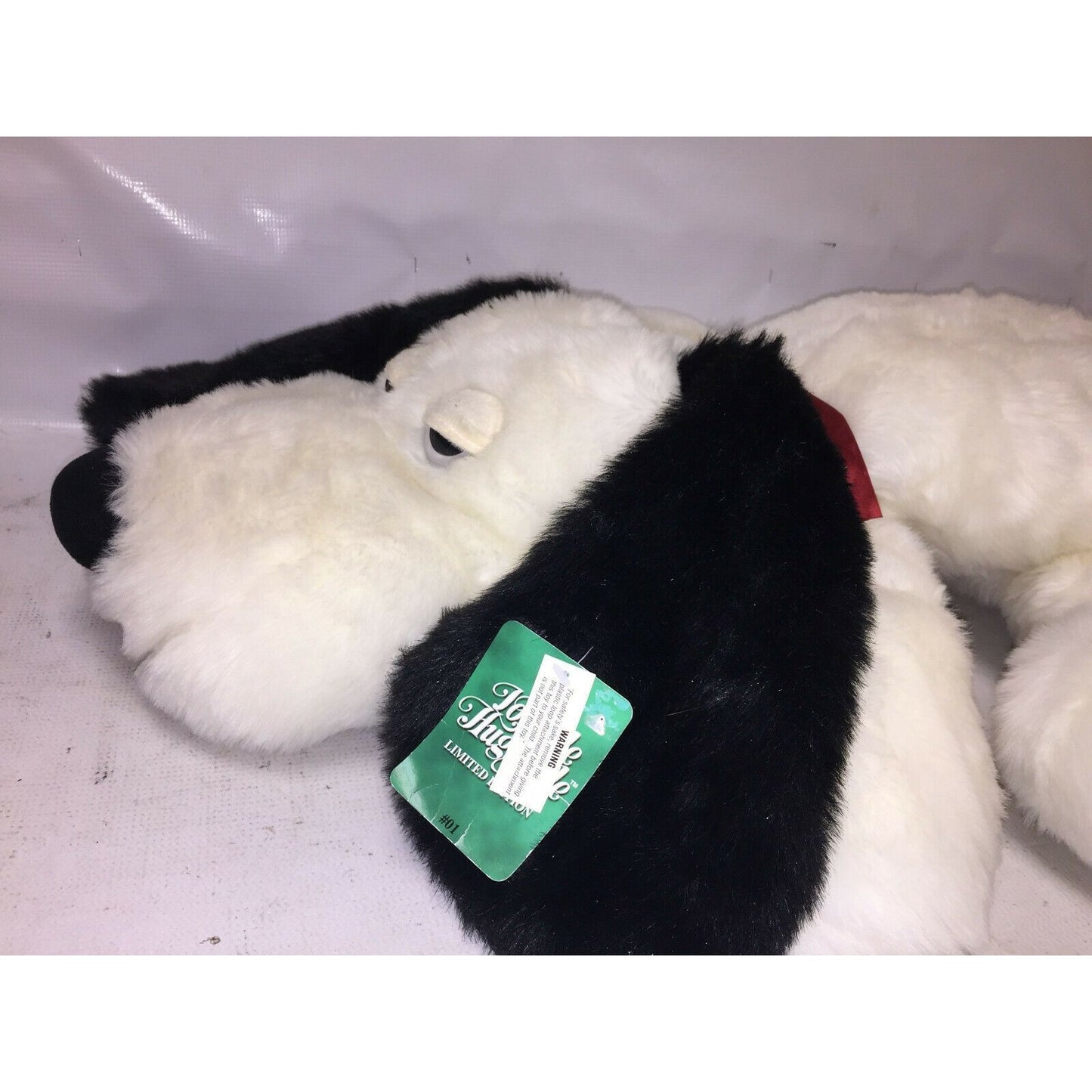 Lovable Huggable Lying DOG PLUSH 28" very soft black/white Pup -