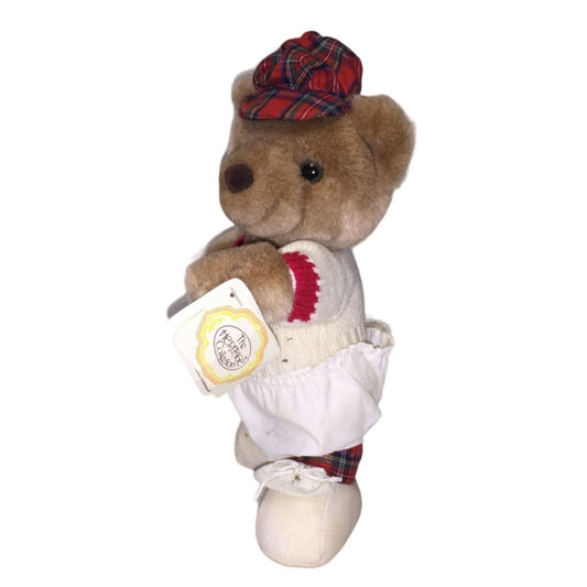 The Heritage Collection Golfing Bear Plush - Red Plaid Hat - white sweater with red trim