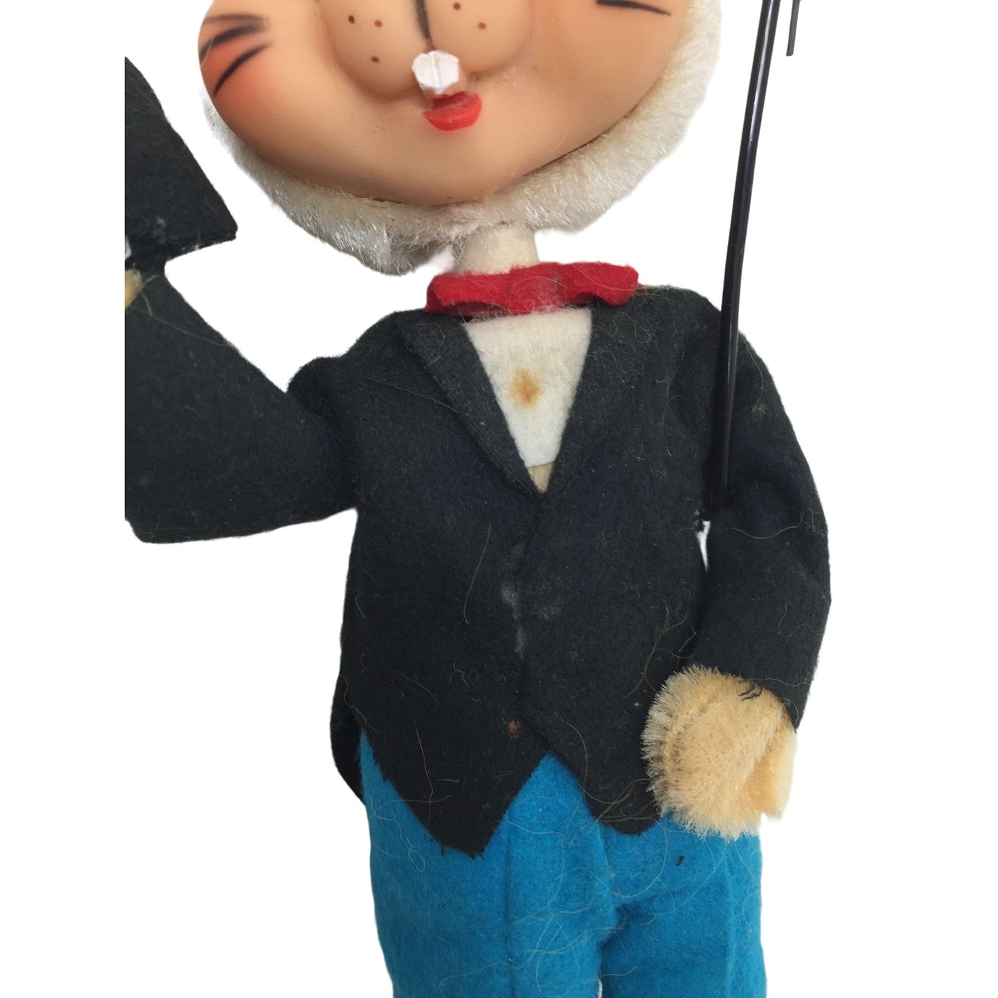 Unique Mid-Century Magician Rabbit with Top Hat, Jacket, Bow Tie & Cane - Creepy looking Rabbit Collectible