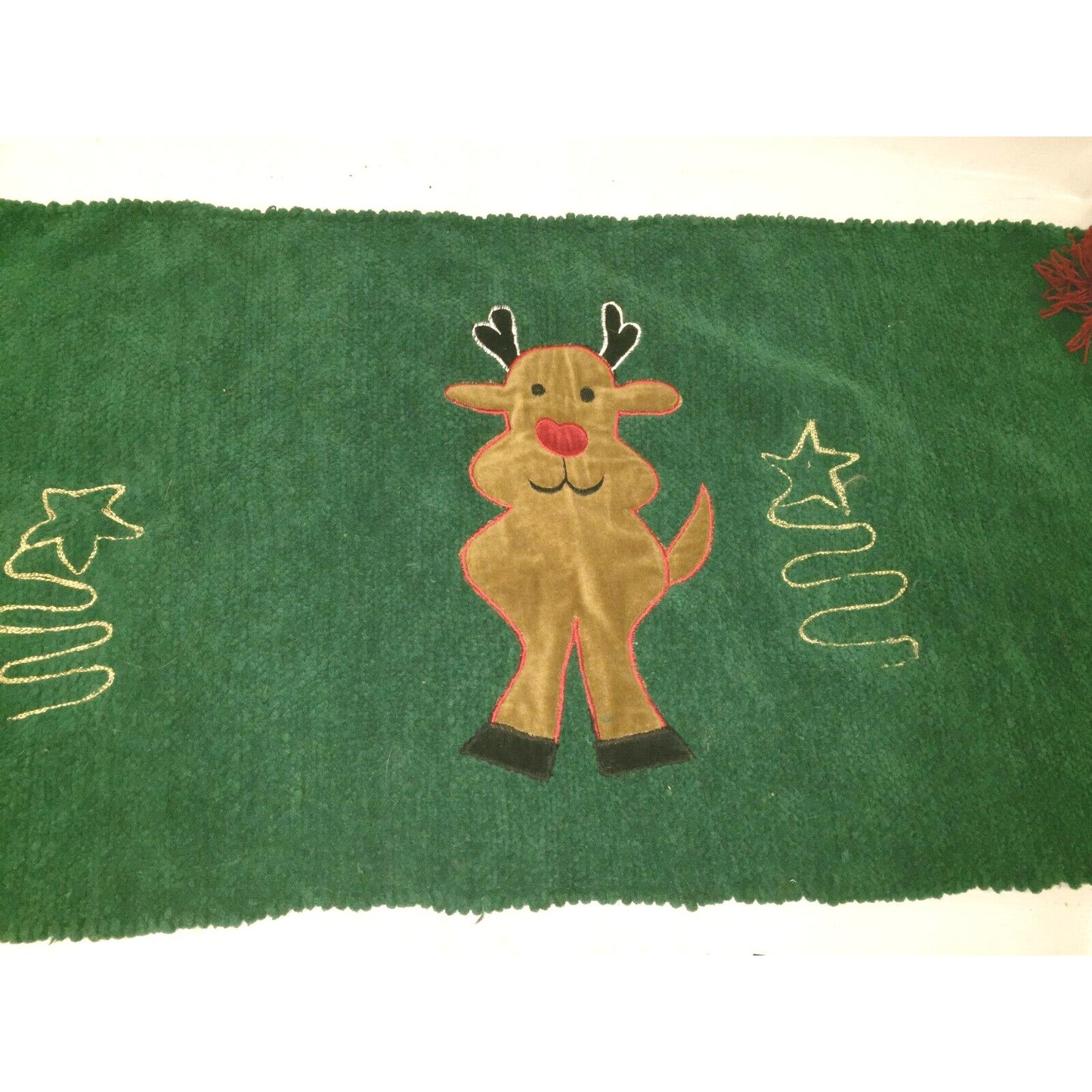 Red & Green Tasseled REINDEER RUG Rudolph the Red Nosed Reindeer