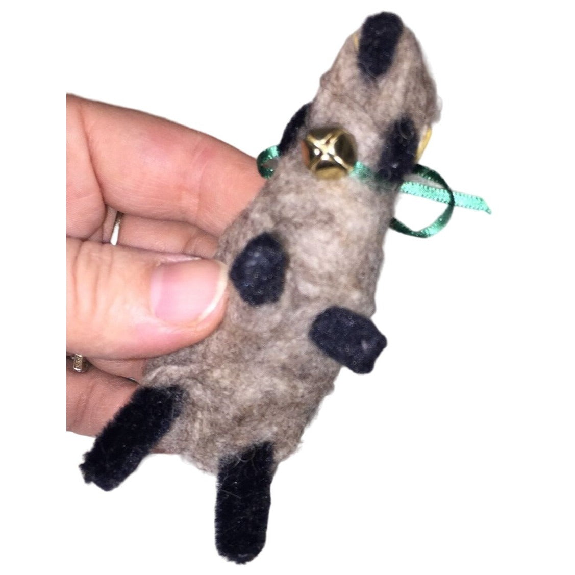 Brownish Dark Wool Sheep with Black Accents - Green ribbon and bell  Handmade