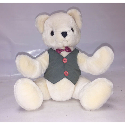 Applause 1988 jointed TEDDY BEAR plush toy w Bowtie and Vest Cute!