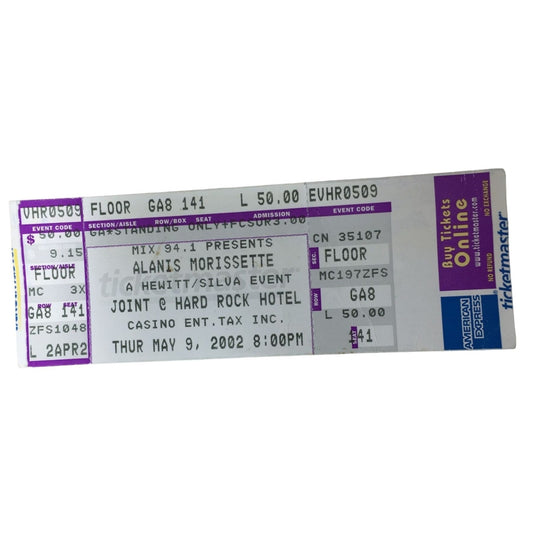 Alanis Morissette Ticket May 9, 2002 - Floor GA8 141 - JOINT @ Hard Rock - $50 seat 41