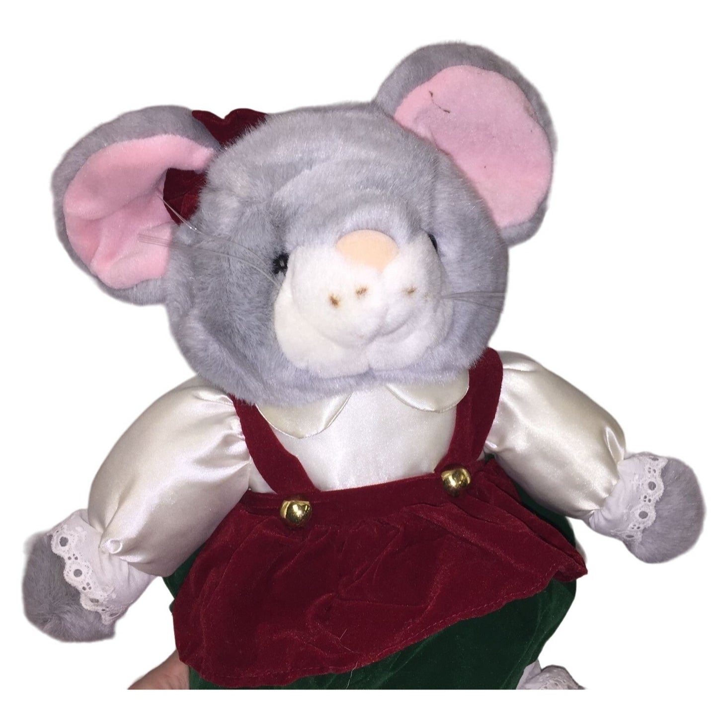 Merry Mouse - Mrs. Christmas Mouse by Gibson Greetings - Silk Shirt Red and Green Dress - Holiday Plush Decor