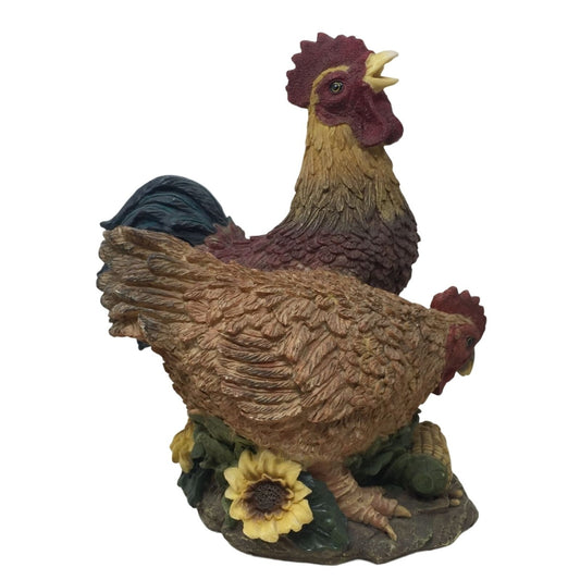 Young's Vintage Chicken and Rooster Figurine - Chickens Eating Corn Statue