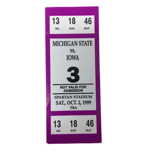 Michigan State Vs Iowa Oct 2 1999 - Ticket Stub sec 13 row 18 seat 46 Spartan Stadium