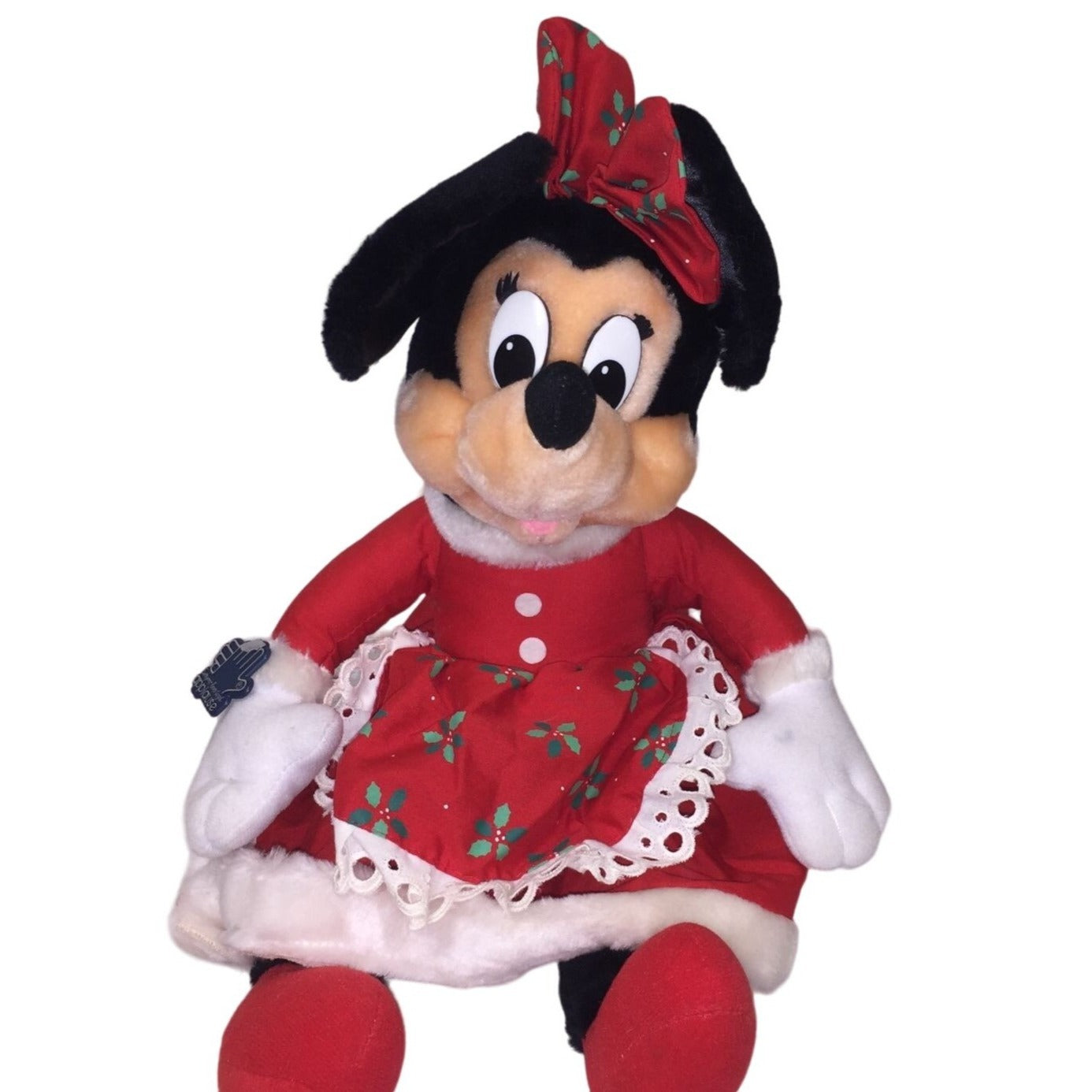 Vintage MINNIE MOUSE Christmas Plush by Applause - Red Dress Holly Bow - Red Mrs Claus Dress