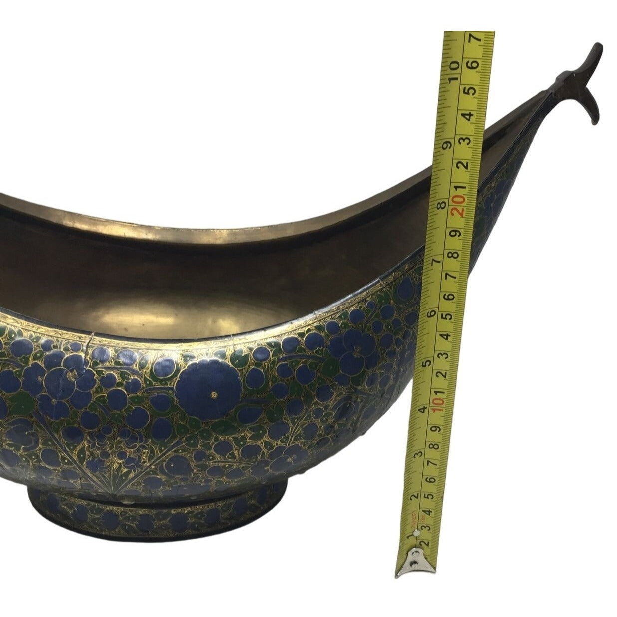 Large Vintage Kashmiri Beggars Bowl made in Kashmir India - Beautiful Blue Green Design