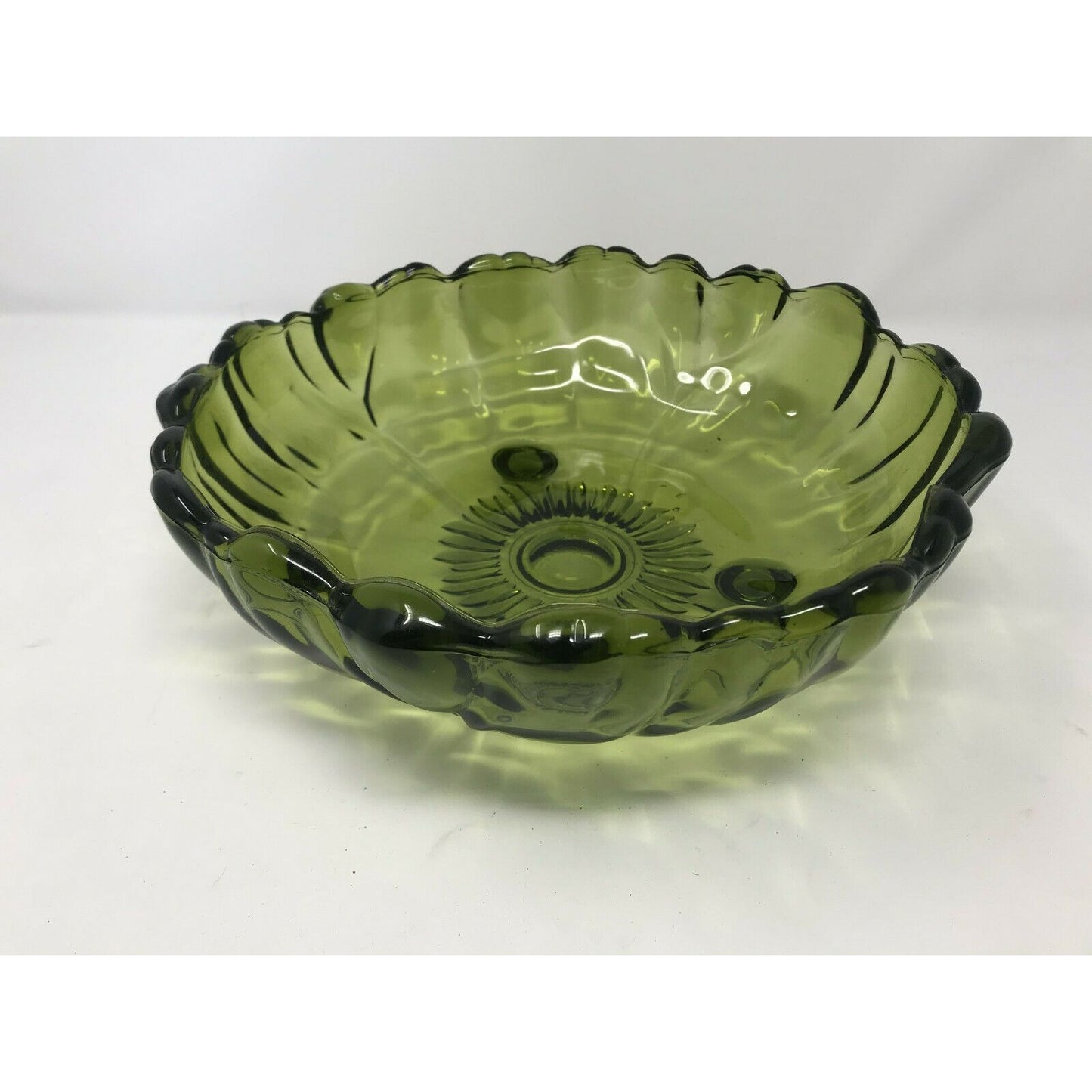 SUNFLOWER Indiana Glass AVOCADO Green Large 11" FOOTED Fruit Bowl