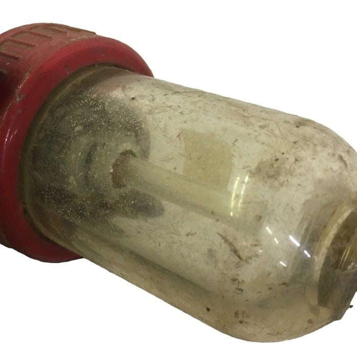 Vintage TRACTOR PART Carburator? Glass bulb with lid and in and outlets - automotive tool part 5 1-2x 2 1-2 inches, Arrow Tools chicago