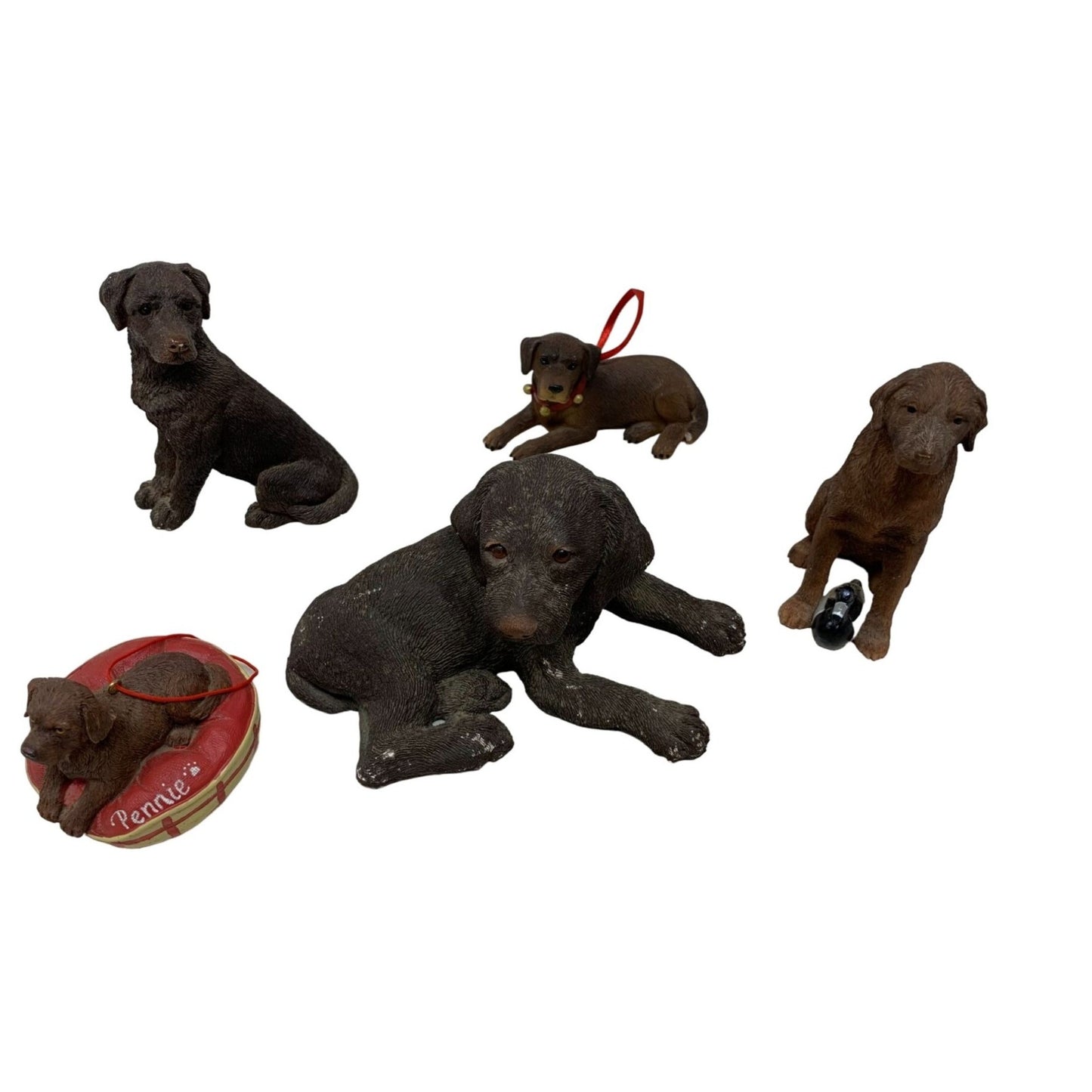 Labrador Puppy Ornaments and Figurines (5 Total) "Pennie" on one with Dog Bed - Dog Figurines