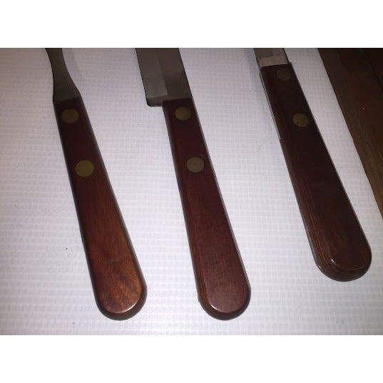 Vintage Hanging wood block knife / cutlery set. As shown