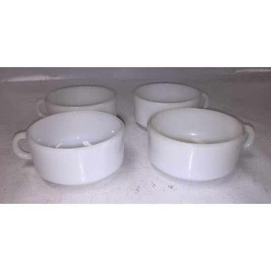 Vintage Milk Glass Soup Mugs or Handled Bowls - Very wide and not too deep