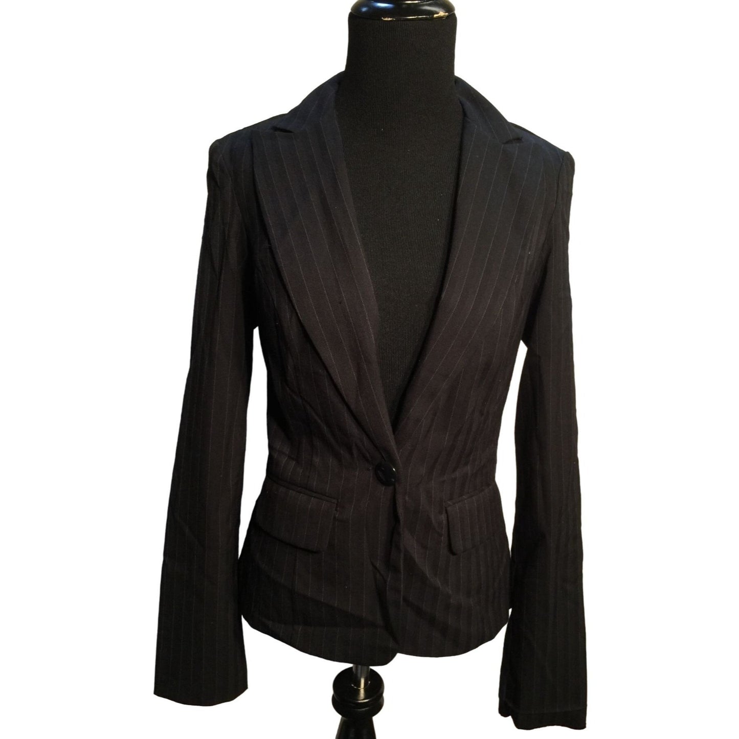 BCX Gray Pinstripe Double Breasted Blazer - Women's Medium