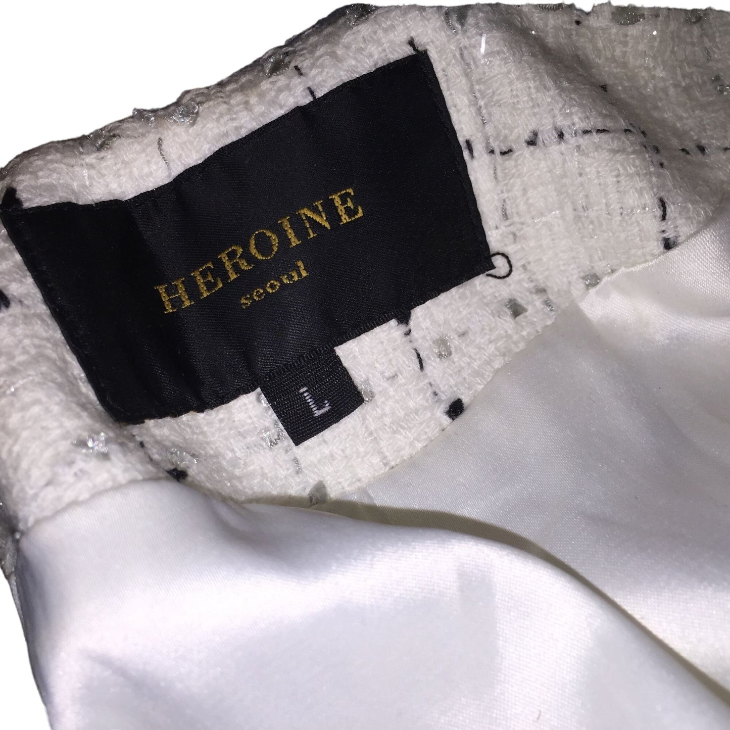 Heroine White Jacket with black and gray light dot / line pattern hidden front closures - Business wear