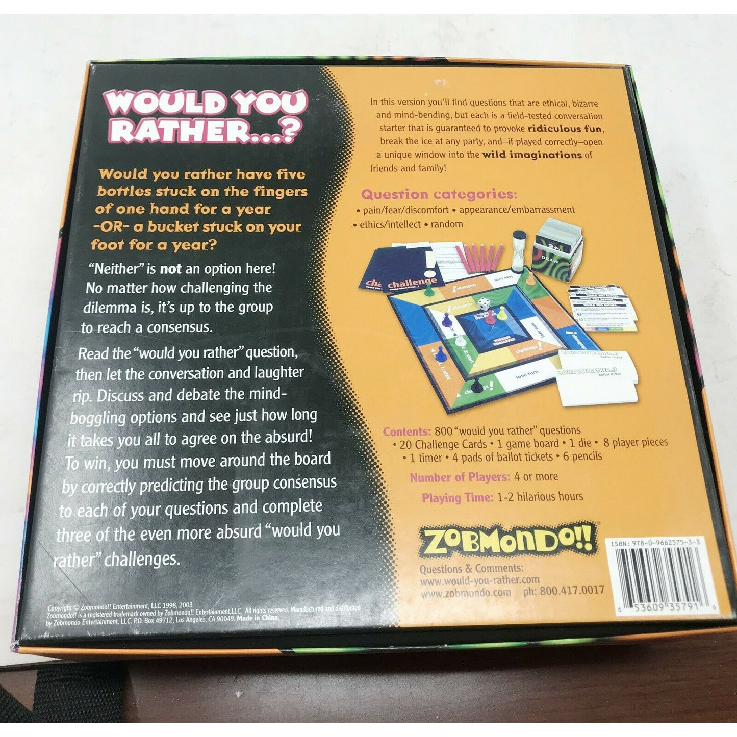 Would You Rather Board Game of Mind Boggling Questions Zobmondo - FREE SHIPPING